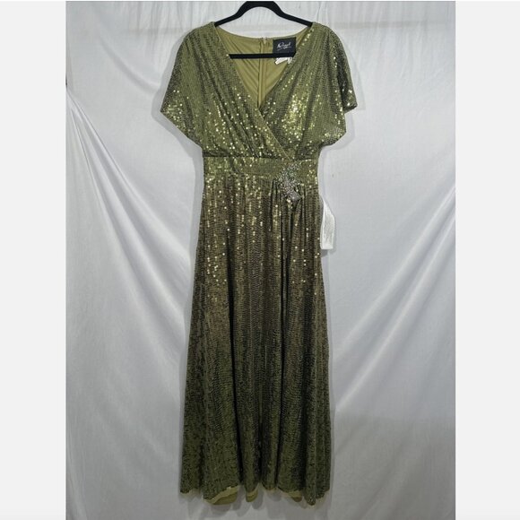 NWT $598 Mac Duggal [ 8 ] Sequined Butterfly Sleeve Wrap Over A Line‎ Gown #Q699 - Picture 9 of 15